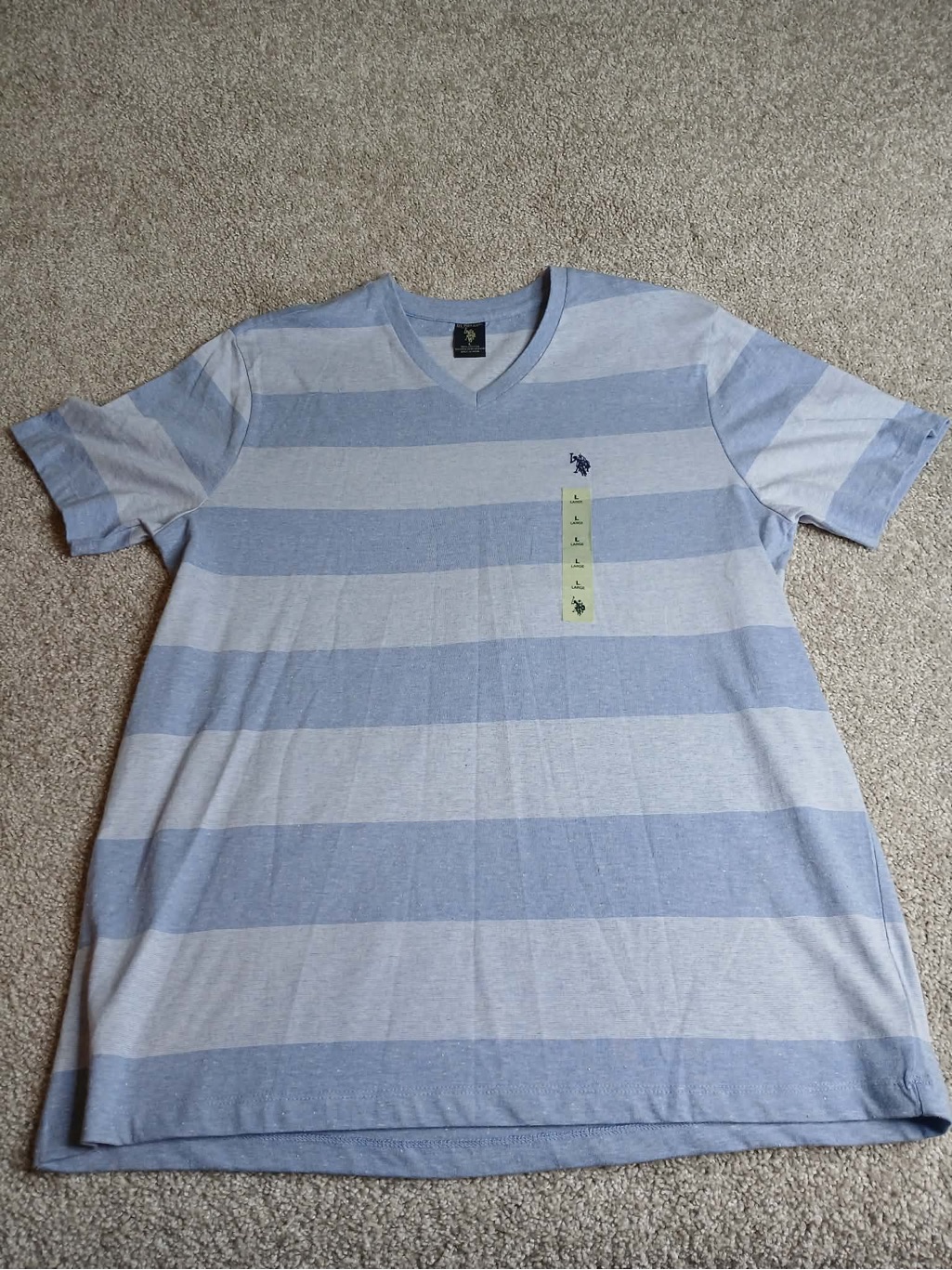 U.S. Polo Assn. Light Blue & White Striped V-Neck Polo Tee